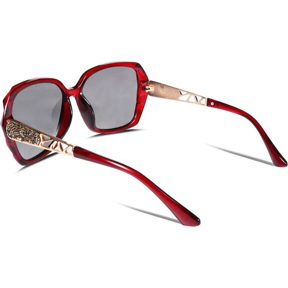 Women's Red Crystal Square Sunglasses Sparkling Composite Shiny Frame Design - Picture 5 of 8